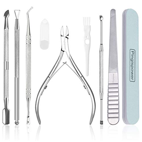 9PCS Cuticle Nippers with Cuticle Pusher Set, Professional Stainless Steel Cuticle Remover Trimmer Fork and Cutter Nail File Buffer Manicure Tools Perfect for Fingernails and Toenails, Travel, Gift (Best Cuticle Oil 2019)