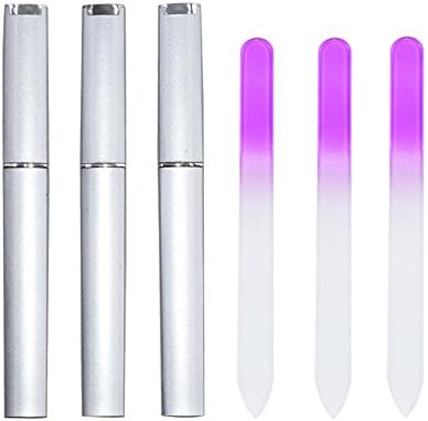 Linkcool Glass Nail Files,3 Pcs Crystal Nail Files for Natural and Acrylic Nails,Beauty Gentle Fingernail Care with Protective Cases(Purple)