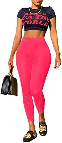 Kaximil Women's Letter Print T-Shirt Crop Top + Long Yellow Pants Sexy Jumpsuits 2 Pieces Outfits Rompers