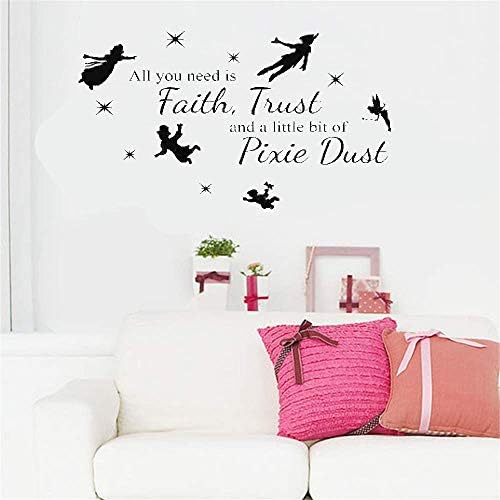Ziues Quotes Vinyl Wall Art Decals Saying Words Removable Lettering All You Need is Faith Trust and A Little Bit of Pixie Dust for Nursery Kids Room Boys Room