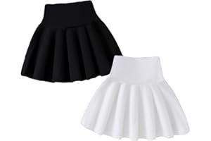 Nivne Tco Toddler Girl Athletic Skirt, 2 Pack Girls Skirts - Solid White Black Tennis Skirts for Little Girls Size （3-7T）