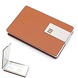 Rerii Business Card Holder Leather Surface Stainless Steel Business Card Case Name Card Holder (Brown D)