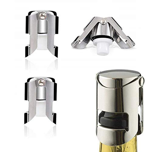 Champagne Sealer Stopper, FUNJIA 4 Pack Stainless Steel Sparkling Wine Bottle Plug Sealer Set with a Longer Sealing Plug, Gifts Accessories for Champagne - Thumbnail 5
