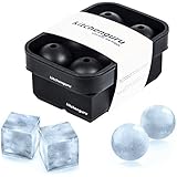 kitchenguru Silicone Ice Cube Trays & Molds - Large Cubes AND Round Ice Ball Maker Combo Kit - Impress your friends with the coolest of ice cubes that won't water down your drink!