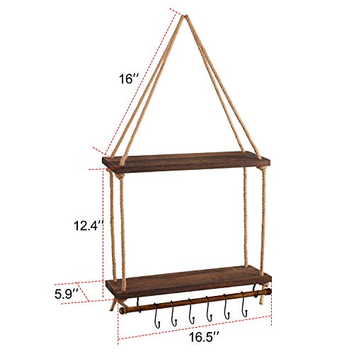 Mokof 2 Tiers Wood Hanging Plant Shelf Indoor - Thumbnail 4