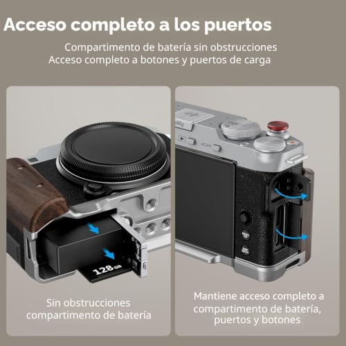SMALLRIG X-M5 5261 L-Shaped Wood Handle for Fujifilm X-M5, Built-in Quick Release Plate for Ark, Ergonomic Wooden Side Handle, with Ark Hot Shoe Adapter (Silver)