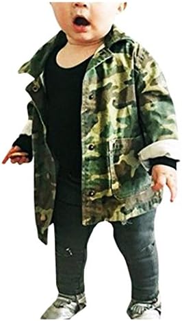 Anxinke Little Boys and Girls Back Letters Button Down Outerwear Camouflage Denim Jacket Coats (Size:3T)