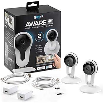 Geeni Aware 1080p HD Smart Camera, White, 2-Pack, Indoor Home Security Camera, No Hub Required, Motion Detection Camera, Smart Camera Works with Amazon Alexa & Google Assistant, Requires 2.4 GHz Wi-Fi