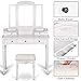 Vanity Stool Set,Make Up Table with 5 Drawers,Tri-Folding 3 Mirrors,Cushioned Stool Easy Assemble White