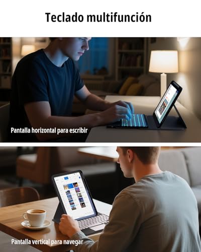 CACOE 360° Rotating Keyboard Case for iPad Air 8/7 Generation 2026/2025 M4/M3 11 Inch Air 6/5/4 with Touch Panel, 7 Color Backlight, Removable Wireless Keyboard, Black
