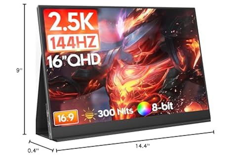 ZSCMALLS 16'' 2.5K 144Hz Portable Gaming Monitor for Laptop, 2560P