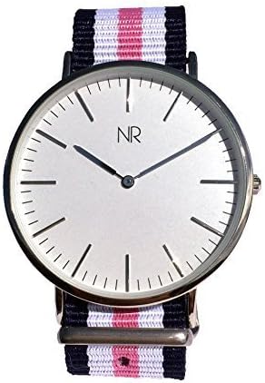 Blue / White / Pink Silver Minimalist NR Watch Nylon NATO Strap