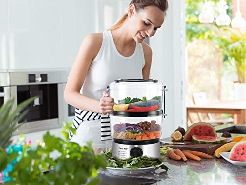 Beper - Cuiseur à Vapeur Multicombustion de 5L, Économiseur d'Espace, Minuterie de 60 minutes, Cuisson à la Vapeur Saine, Puissance 400-500W - Argent / Noir - Cuisine A Vivre Beper - Cuiseur à Vapeur Multicombustion de 5L, Économiseur d'Espace, Minuterie de 60 minutes, Cuisson à la Vapeur Saine, Puissance 400-500W - Argent / Noir