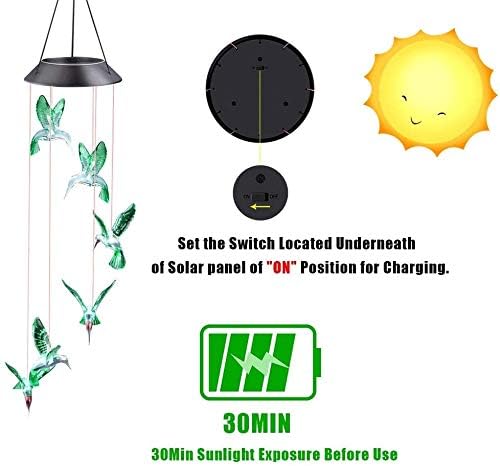 Fohil Solar Wind Chime, Hummingbirds Wind Chimes Color Changing Mobile LED Lights - Image 3
