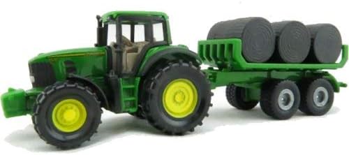 SIKU 1:87 Green John Deere With Trailer & Bales Vehicle, Yellow