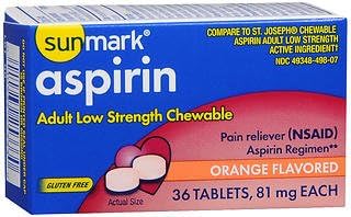 Sunmark Aspirin Adult Low Strength 81 mg Chewable Tablets Orange - 36 ct, Pack of 5