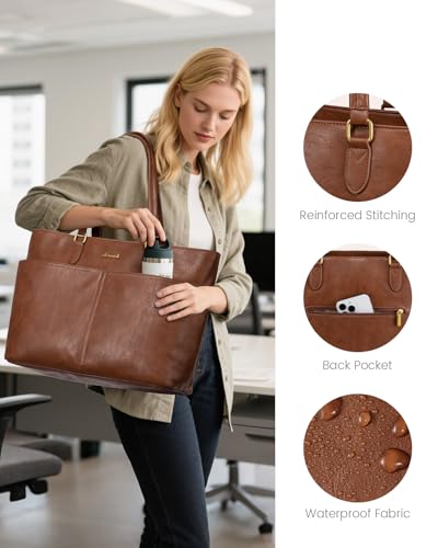 LOVEVOOK Laptop Handbags for Women, Large Tote Bags, Ladies Work Bag with Compartments, PU Leather Shoulder Bag, Designer Hand Bag for School, Office, Business
