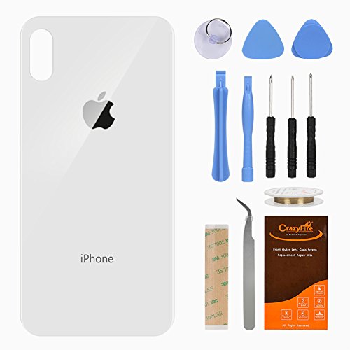 Back Glass Cover Battery Door Replacement Compatible iPhone X,Back Housing Cover Battery Door Repair Tool Kit and Adhesive Tape 5.8 inch(White)