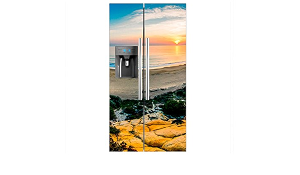 Vinilo Frigorífico Americano Pasarela Madera Playa | 91x176cm ...