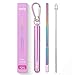Flyby Portable Reusable Drinking Straws | Collapsible & Foldable Telescopic Stainless Steel Metal Straw Dispenser | Final Aluminum Case, Long Cleaning Brush, Silicone Tip | Pink Rainbow | 1-Pack