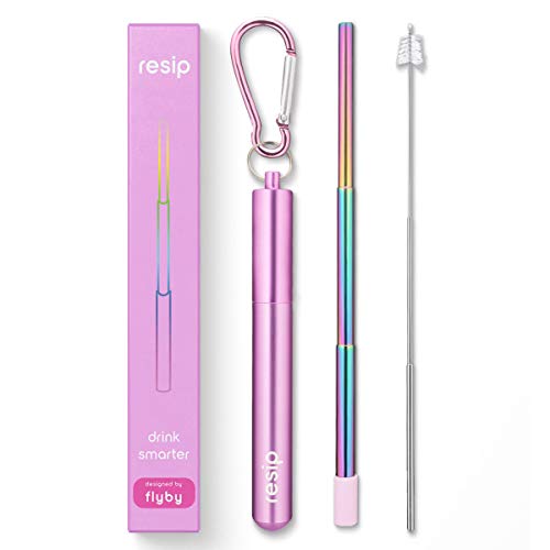 Flyby Portable Reusable Drinking Straws | Collapsible & Foldable Telescopic Stainless Steel Metal Straw Dispenser | Final Aluminum Case, Long Cleaning Brush, Silicone Tip | Pink Rainbow | 1-Pack - Thumbnail 7