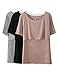 Smallshow 3 Pcs Maternity Nursing T-Shirt Modal Short Sleeve Nursing Tops Brown-Black-Grey,X-Large