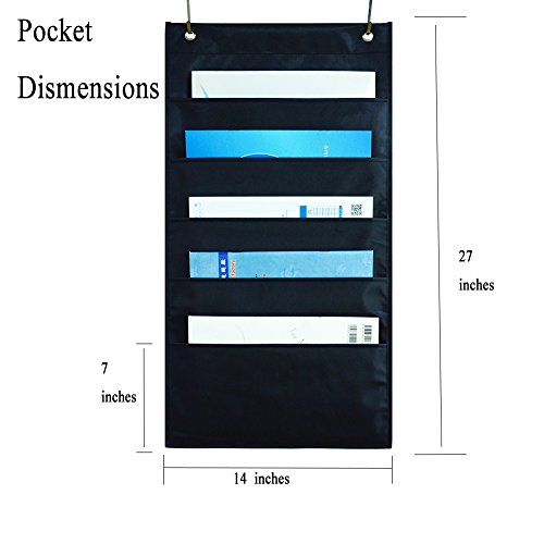 Kruideey 5 Pocket Hanging File Organizer, Cascading Wall Organizer Storage Pocket Chart, Office Supplies Storage, Home & Classroom Organizations - Black（5 Pockets） - Thumbnail 5