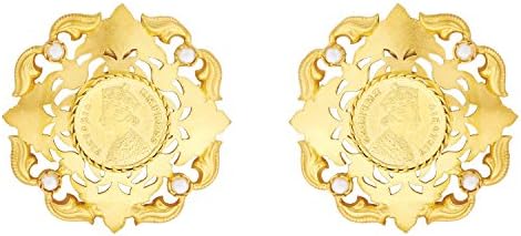AHILYA TRIBAL ETHNIC ANTIQUE GUINEA STERLING SILVER GOLD PLATED BOHEMIAN COIN STUDS
