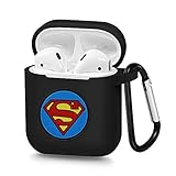Airpods Case, Portable Silicone AirPods Charging Case with Carabiner Compatible with Apple Airpods Superhero Logo (Superman)