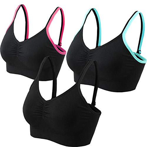 AKAMC Women’s Removable Padded Sports Bras Medium Support Workout Yoga Bra 3 Pack Style-KD06,Medium