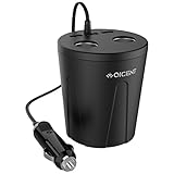 Cup Holder Car Charger 12/24V 3 USB Port 36W 7.2A + 2-Socket Cigarette Lighter Splitter 3.28ft Detachable Power Cord,Dashcam - Black