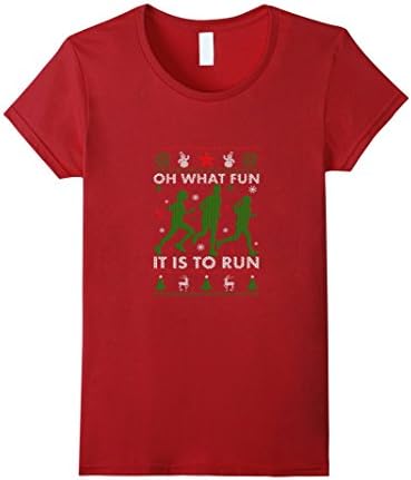 Women's Oh What Fun It Is To Run - Ugly Xmas T-shirt Small Cranberry