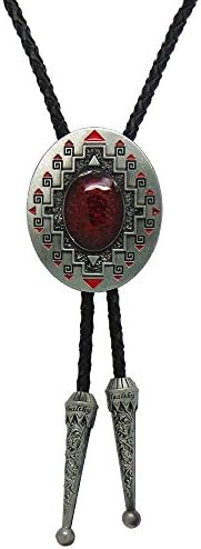 MR WESTERN New Western American Original Silver Plated Southwest Pattern Oval Wedding Bolo Tie Leather Necklace