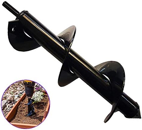 Alanfox Auger Drill Bit, Non-slip 3” x 10" Garden Plant Flower Bulb Auger, Bulb Earth Spiral Drill, Rapid Planter, Post or Umbrella Hole Digger for 3/8" Hex Drive Drill (Steel, Black)