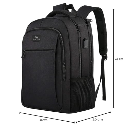 MATEIN Men's Large Laptop Rucksack, 17.3 Inch School Rucksack, Laptop Bag with USB-Charging Port, Anti Theft Business, Work Travel Rucksack for Teenager, Notebook, College, Tech, Women Black