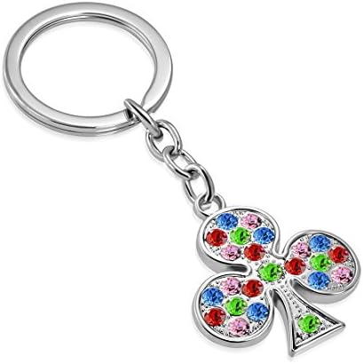 Fashion Alloy Crystal Clubs Playing Card Key Chain with Colorful CZ