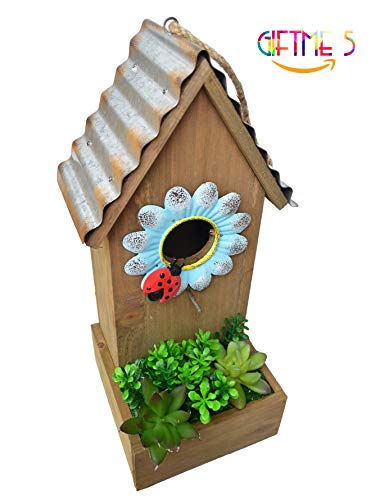 GIFTME 5 Galvanized Birdhouse for Outdoor Hanging Bird House Graden Decor13.5 Inch Blue