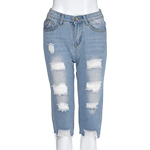 Clearance Womens Clothing WEUIE Womens Casual Elastic Denim Leggings Destroyed Bermuda Shorts Jeans Pants (XL, Blue ) - Thumbnail 5
