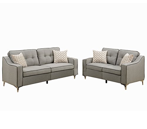 Poundex F6892 Bobkona Masaccio Sofa and Loveseat, Light Grey