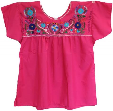 Plus Size 2 XL Embroidered Mexican Peasant Blouse (Pink)