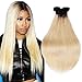 7A Grade Ombre Brazilian Straight Human Hair 3 Bundles T1B 613 Color Ombre Blonde Hair 100% Human Hair Weaves Dark Roots Ombre Blonde Hair Wefts (10 12 14inch 1B/613)