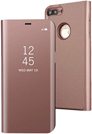 Dfly iPhone 7 Plus/iPhone 8 Plus Mirror Plating Flip Case, Premium Window View Translucent Ultra Thin Hard Anti-Scratch Shockproof Vertical Cover for iPhone 7 Plus/iPhone 8 Plus 5.5", Rose Gold