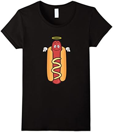 Womens Angel Emoji T-Shirt (Good Hot Dog With Halo) Small Black