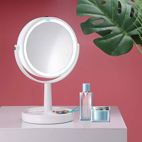 Lighted Makeup Mirror - 6" LED Tabletop Vanity Mirror 3x Magnification Two-Sided 360 Rotation Polished Mirror NATUROUS