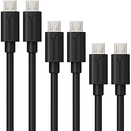 SABRENT [6-Pack 22AWG Premium Micro USB Cables (X2-6ft + X2-3ft + X2-1ft) High Speed USB 2.0 A Male to Micro B Sync and Charge Cables [Black] (CB-MUB3)