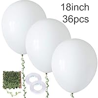 Tongnian 36 PCS 18 Inch Big White Latex Balloons with 65 Feet Green Artificial Vine for Photo Shoot Wedding Birthday Baby Shower and Event Decorations (White)