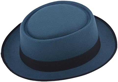 ZHENXIA Vintage Hard Felt Wool Pork Pie Hat Flat Top Rocker Fedora Cap