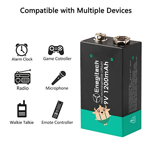 [Upgraded] Enegitech 9V Lithium Nonrechargeable Battery 1200mAh 4