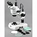 AmScope SM-2T-DK Professional Trinocular Stereo Zoom Microscope, WH10x Eyepieces, 7X-45X Magnification, 0.7X-4.5X Zoom Objective, Upper and Lower Halogen Lighting, Pillar Stand, 110V-120V, Includes Darkfield Condenser