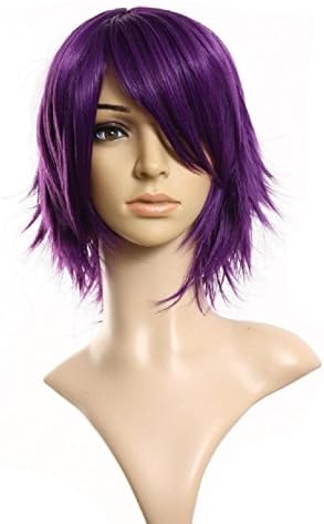 D2C Beauty Women's Short Straight 12.5" 32 cm Spiky Fluffy Layered Full Hair Wigs, Dark Purple